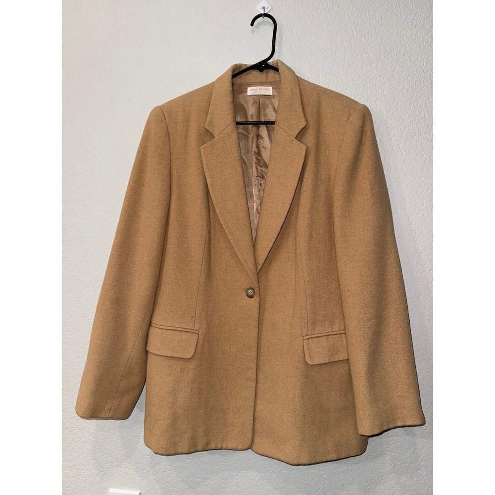 Brooks Brothers Vintage 100% Camel Hair Blazer Tan Single Button Jacket Size 14